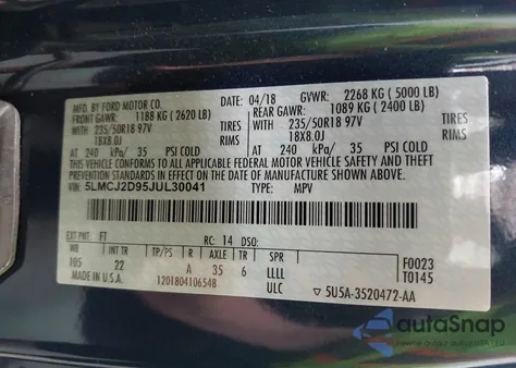 2018 Lincoln Mkc Select z USA, uszkodzony, nr VIN 5LMCJ2D95JUL30041